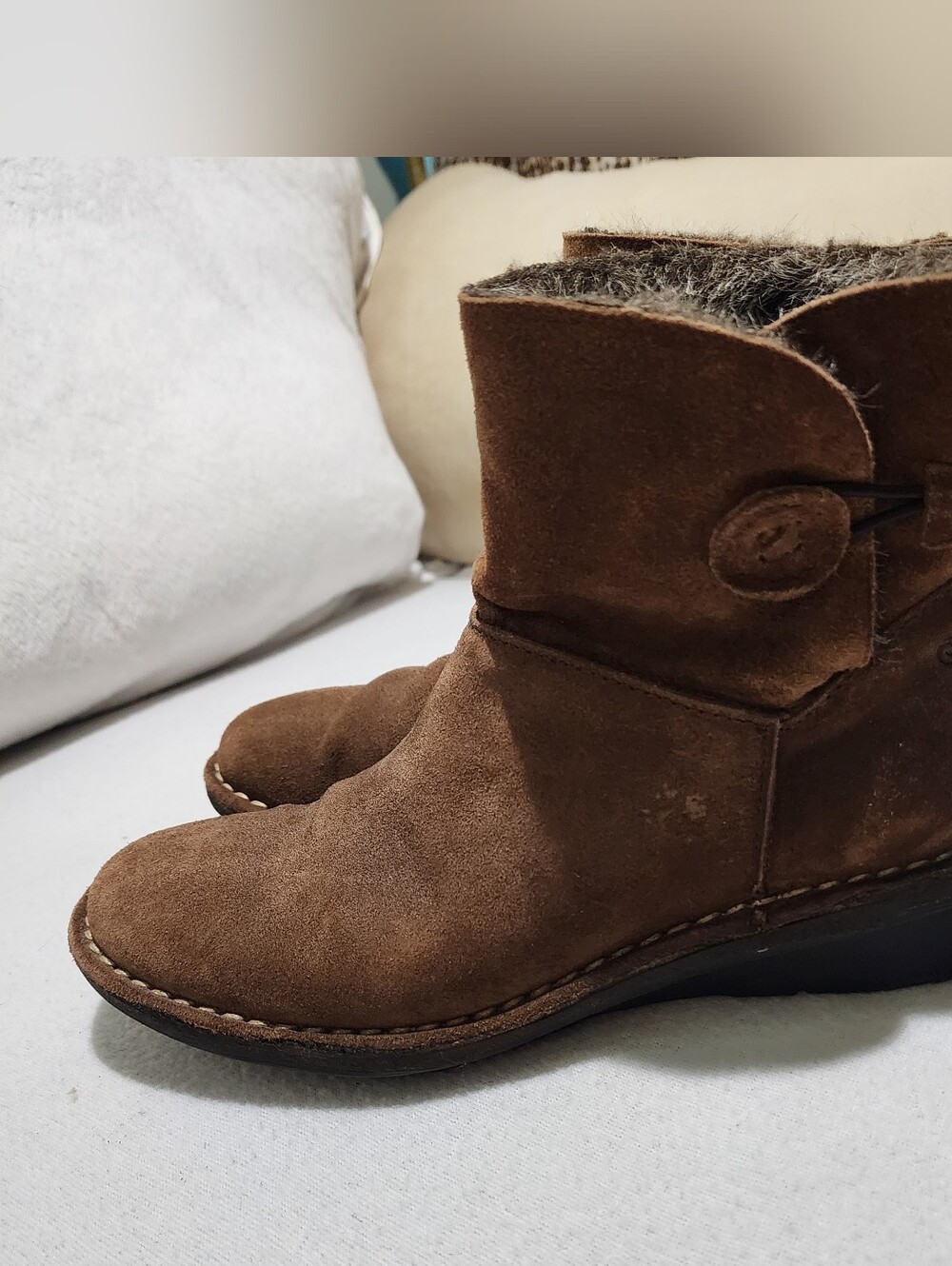 New Condition Brown Suede Button Detail Ankle Booties